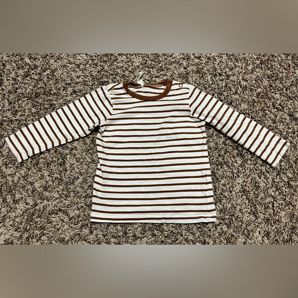 H&M Brown and White Striped Long Sleeve T Shirt Boys 18 Months